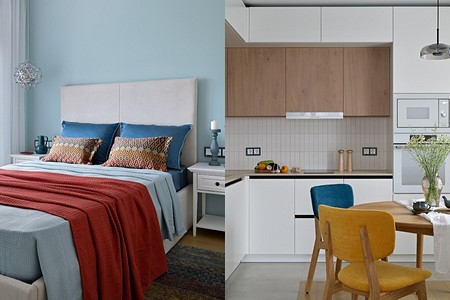 Интерьер для себя: стильная евродвушка 47 кв. м из стандартной планировки