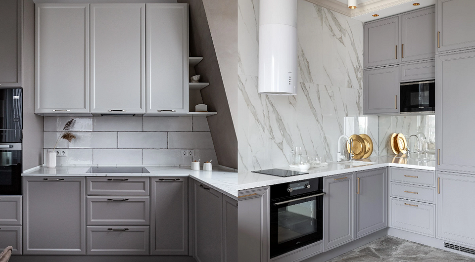 Серо-белая кухня: советы по оформлению, выбор материалов, варианты палитры (98 фото)