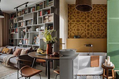 Интерьер дизайнера и ее семьи: квартира 59 кв. м с акцентами и необычными решениями (без плитки на фартуке и в ванной)