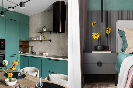 «Место силы»: квартира 66 кв. м для молодоженов. Продуманная кухня, гостиная-кабинет, спальня