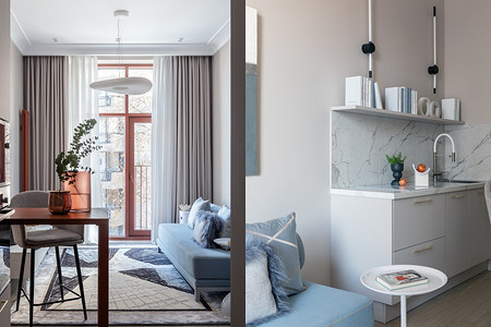 Интерьер в подарок дочке от родителей: крошечная уютная студия 22 кв. м