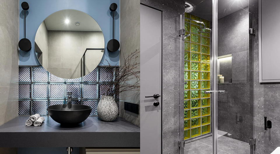 Стеклоблоки в ванной комнате: какие бывают и как применять в интерьере (68 фото)