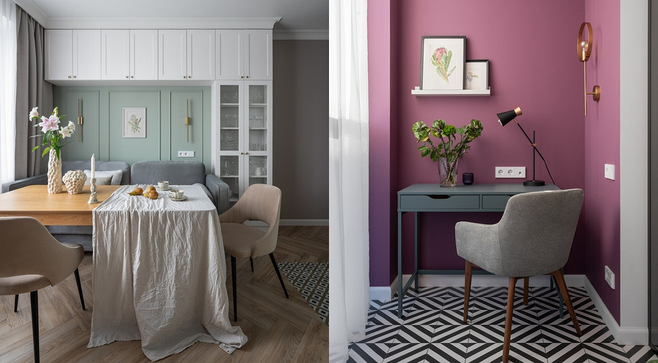 Двушка 58 кв. м для молодой семьи с заделом на будущее: красивая отделка, картины и малиновый балкон