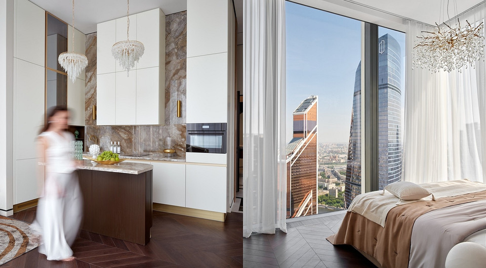 Роскошный, трендовый и с потрясающим видом: интерьер квартиры 85 кв. м под сдачу в Москва-Сити