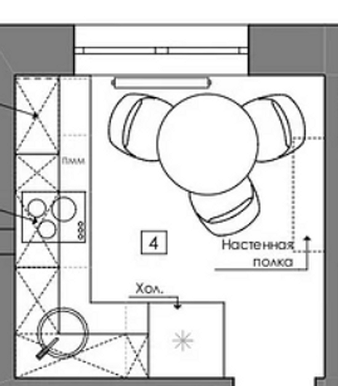 Исходную планировку квартиры не трогали, поэтому дизайнер работала с имеющимся пространством. Помещение правильной квадратной формы — это дало возможность уместить и угловой гарнитур...