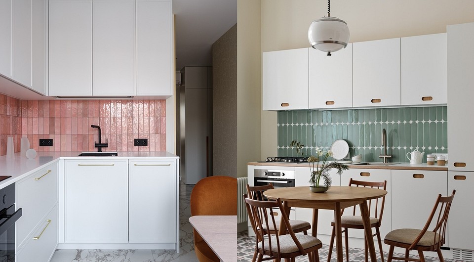 Все еще тренд! 6 дизайнерских кухонь с яркой плиткой на фартуке