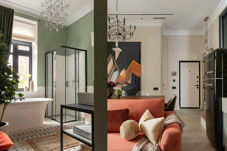 Такого интерьера вы еще не видели! Квартира 59 кв. м с ванной вместо кухни и атмосферным дизайном (фото до и после)