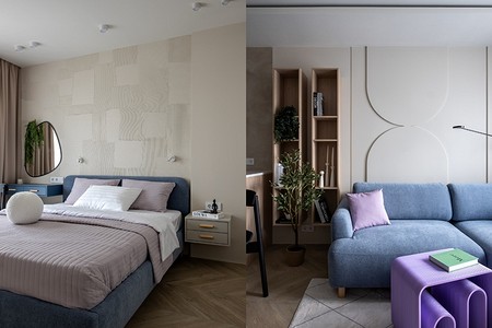 Трендовый, но спокойный интерьер квартиры 35 кв. м: фактуры, необычные акценты и функциональность