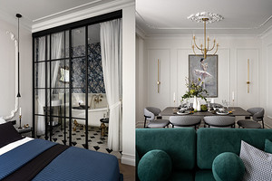 Ванная за стеклом и декоративный камин: потрясающая квартира 45 кв. м в исторической сталинке