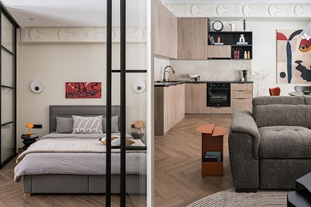 Интерьер-эксперимент: квартира 46 кв. м со спальней за стеклом