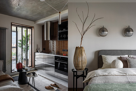 Металлическая кухня и плитка под кинцуги: необычный интерьер квартиры 41 кв. м