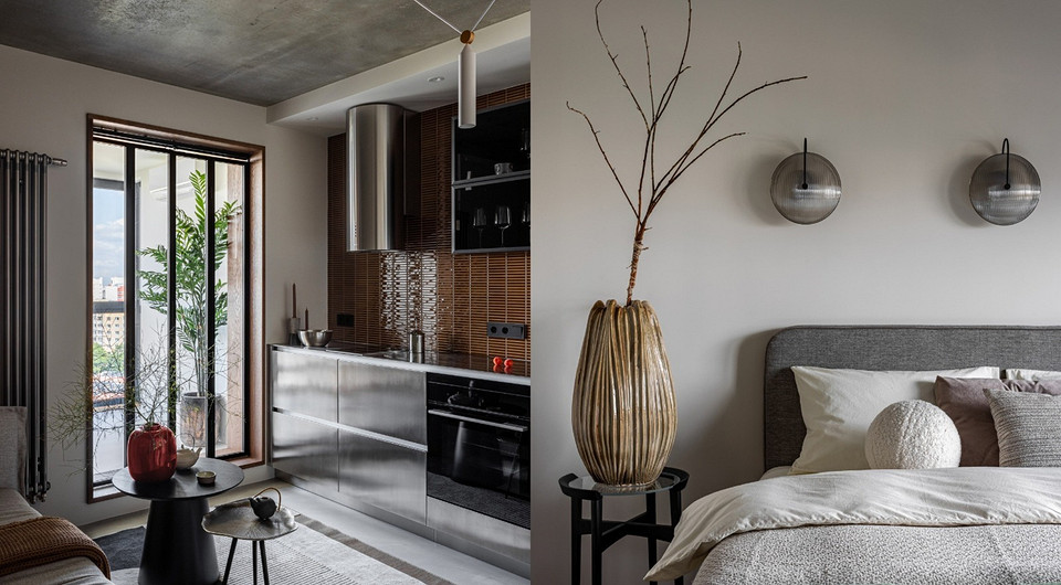 Металлическая кухня и плитка под кинцуги: необычный интерьер квартиры 41 кв. м