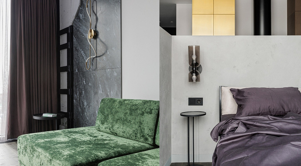 Женственный лофт! Необычные апартаменты 44 кв. м с бетонными балками и «золотой» кухней