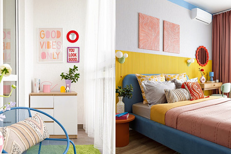 Интерьер, который делает счастливым: очень яркая и необычная студия 26 кв. м у моря