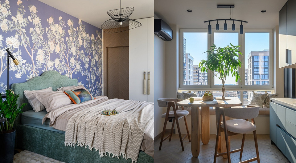 Шикарная квартира дизайнера: интерьер 72 кв. м с настоящим деревом на кухне и красивой отделкой