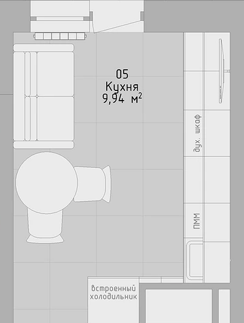 Эта квартира принадлежит женщине и ее дочери, поэтому кухню проектировали на двоих. Чтобы уместить всю необходимую мебель, гарнитур сделали угловым, но сложной формы из-за особенностей пл...