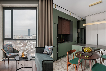 Потрясающий вид на город: уютная и необычная квартира 33 кв. м