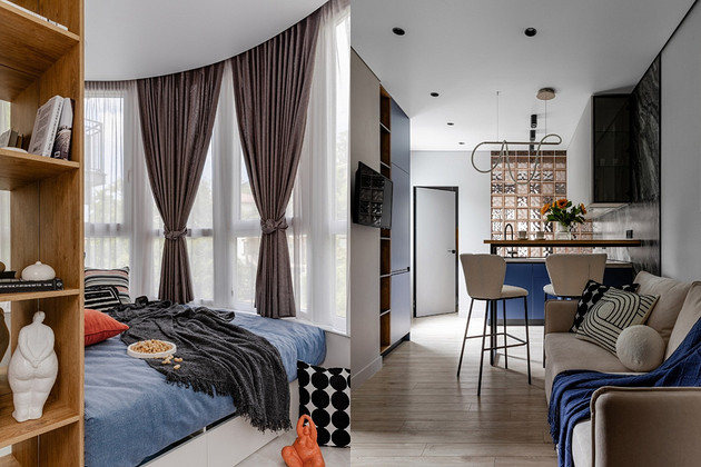 Из студии сделали полноценную однушку с дополнительной спальней на лоджии: квартира 38 кв. м в Сочи