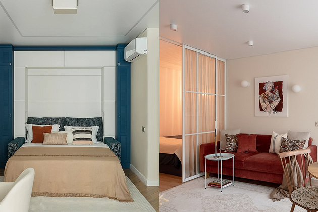 Как зонировать комнату на спальню и гостиную: 8 доступных вариантов и 58 фото