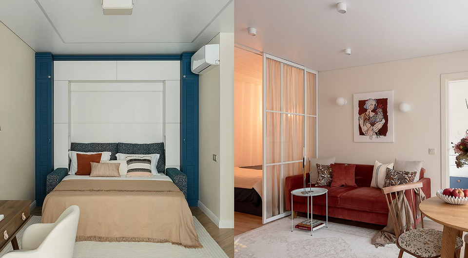 Как зонировать комнату на спальню и гостиную: 8 доступных вариантов и 58 фото