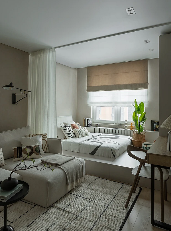 Как зонировать комнату на спальню и гостиную: 8 доступных вариантов и 58 фото