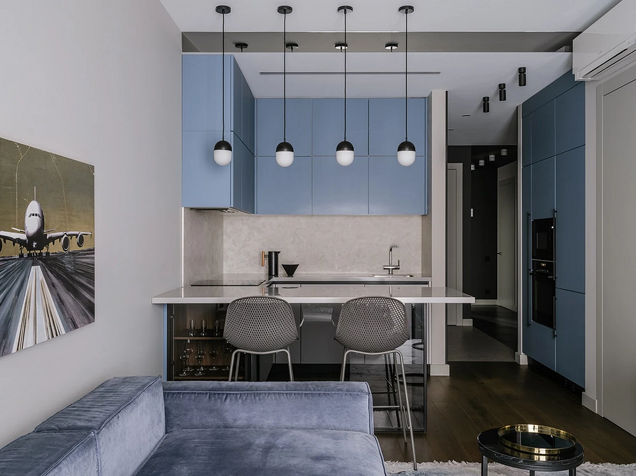 Дизайн интерьера кухни в синем цвете: советы и примеры (55 фото)