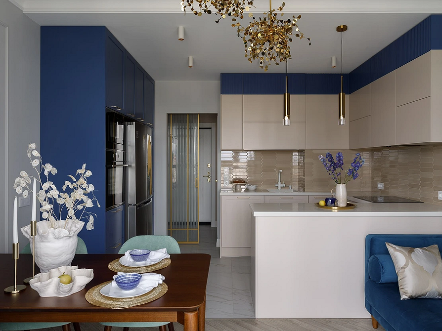 Дизайн интерьера кухни в синем цвете: советы и примеры (55 фото)