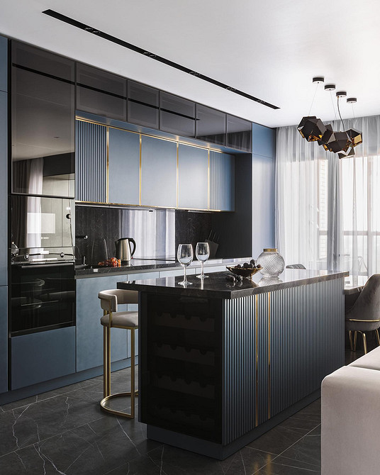 Дизайн интерьера кухни в синем цвете: советы и примеры (55 фото)