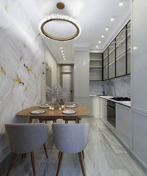 Дизайн интерьера узкой кухни: правила оформления и расстановки мебели (64 фото)