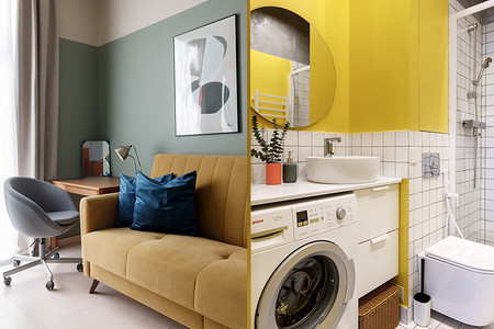 Яркие цвета и шкаф под кроватью: необычная студия 25 кв. м, в которой воплотили функции двушки