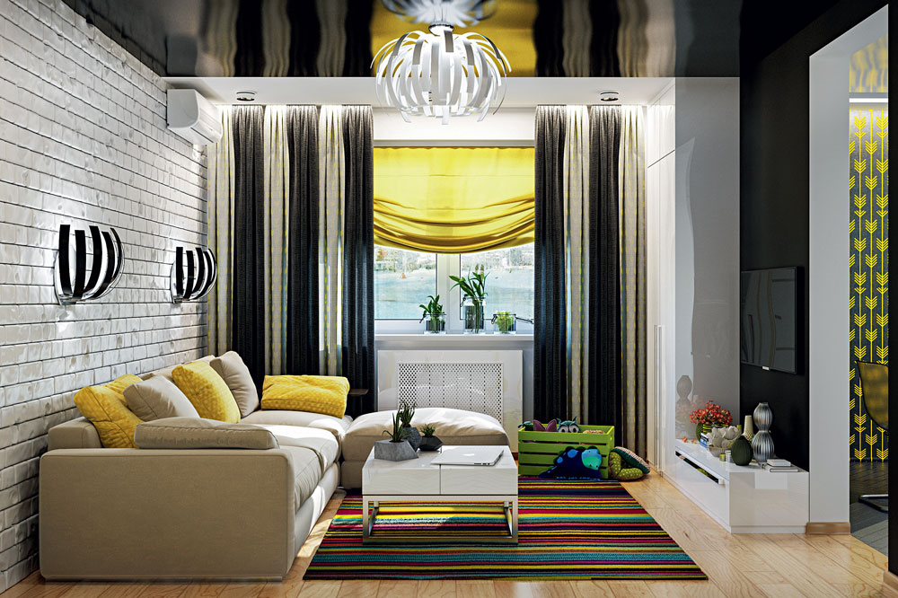 Белый, чёрный и жёлтый цвета в интерьере квартиры