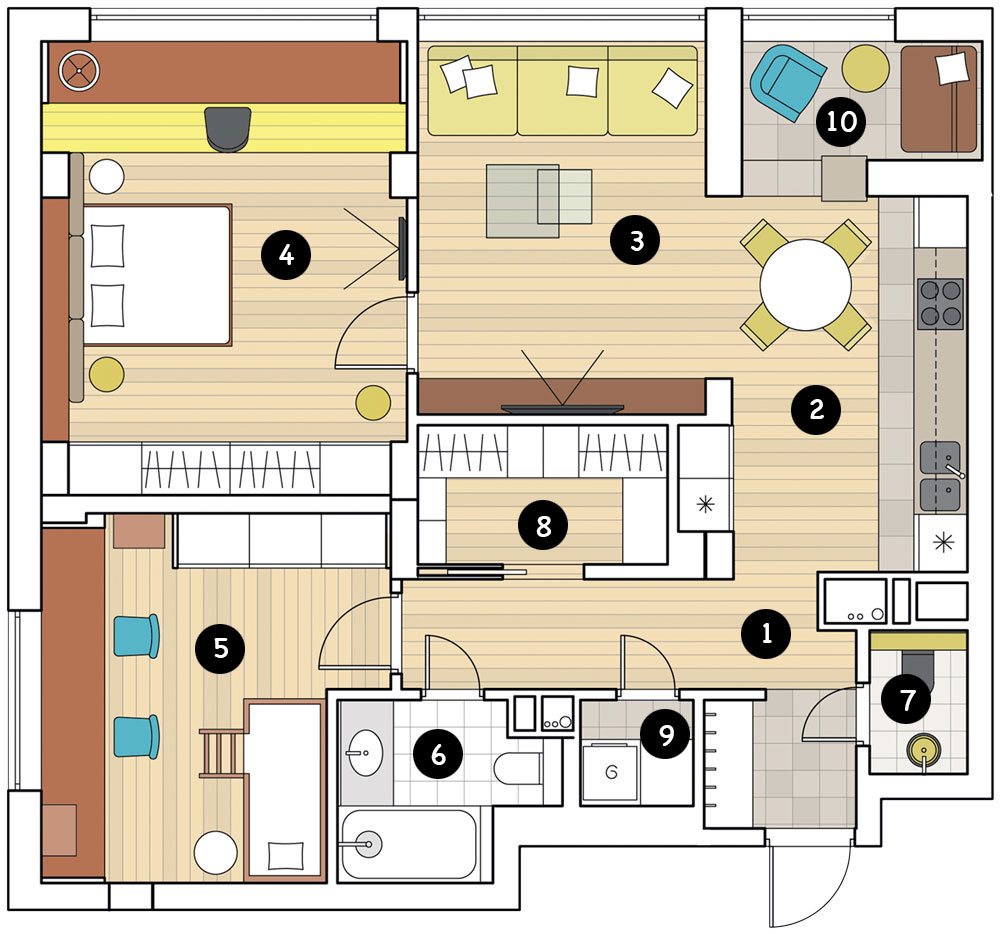 Каждому поколению по комнате: проект квартиры для семьи из четырех человек