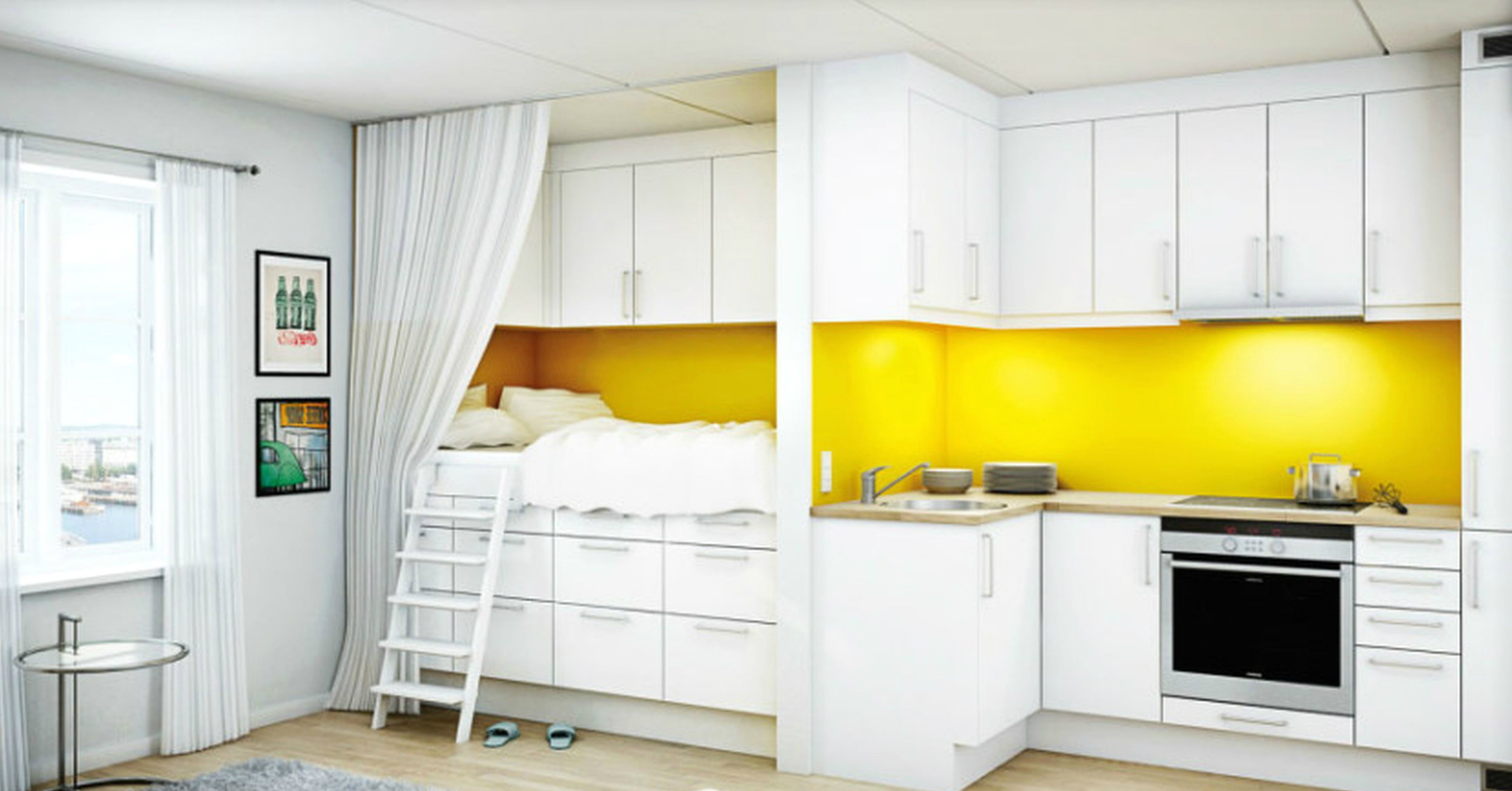 стильная удобная кухня-детская кровать на кухне фото и идея дизайна